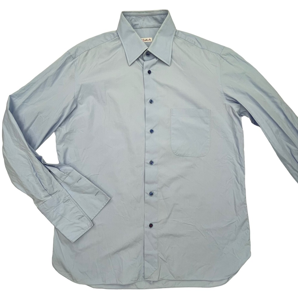Isaia Napoli Mens Blue French Cuff Long Sleeve Button Shirt EUR 36 US 14 - 32